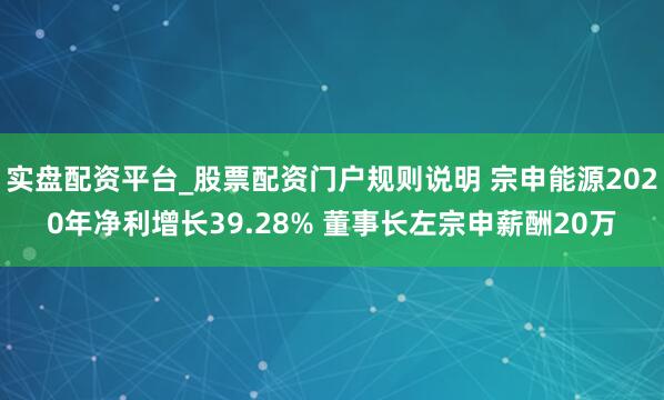 实盘配资平台_股票配资门户规则说明 宗申能源2020年净利增长39.28% 董事长左宗申薪酬20万
